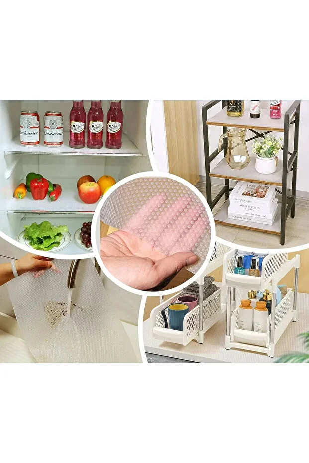 Mutfak Kaydırmaz Şeffaf Raflık Kaymaz Dolap İçi Çekmece Örtüsü Pvc 45x300 Cm Koruyucu Eva Kalınn